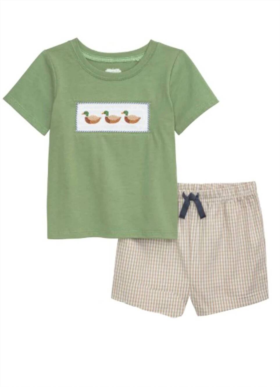 NEW MUDPIE kid's smocked duck short set in green multi